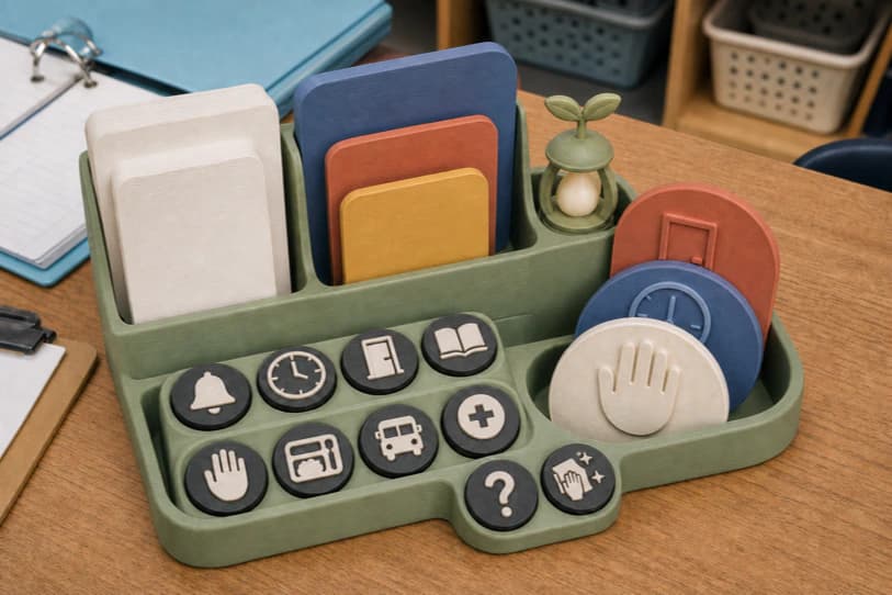 Teacher-facing substitute command station with large routine icons